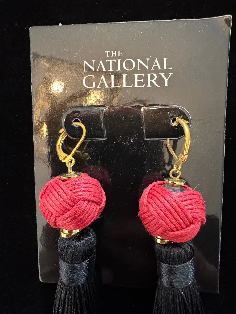 NWT The National Gallery Red and Black Tassel Drop Earrings